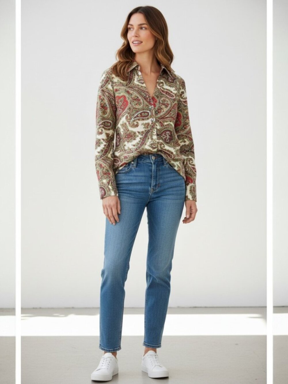 Talbots Women’s 100% Silk Blouse Paisley Print Button Front Collar V-Neck 14 EUC - Picture 3 of 16